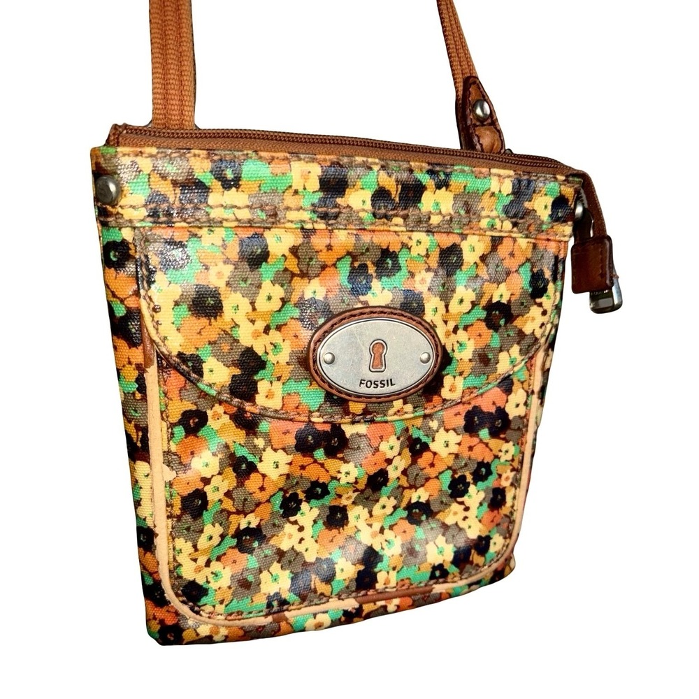Fossil Key-Per Floral Coated Canvas Crossbody Bag Y2K Boho SL3088 Small Purse